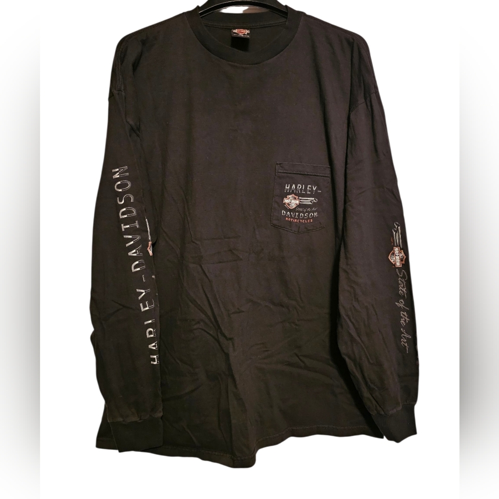 Vintage Harley-Davidson Black Long Sleeve Tee with Pocket